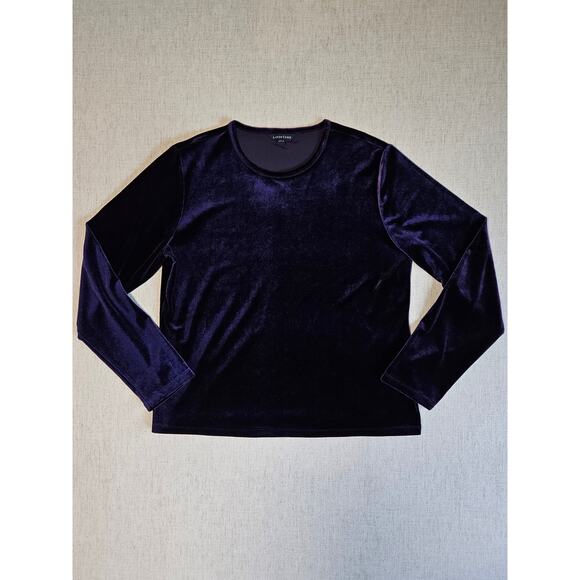 Lands End Womens Top L Purple Velvet Long Sleeve Stretch Blouse - Picture 8 of 8
